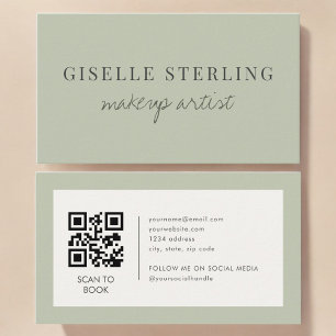 Carte De Visite Code QR de maquilleuse Vert Sauge