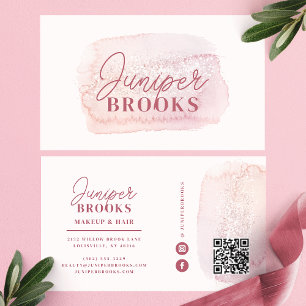 Carte De Visite Code QR de médias sociaux à paillettes rose mauve