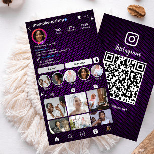 Carte De Visite Code QR de médias sociaux en nid d'abeille violet 