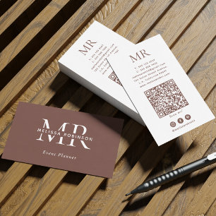 Carte De Visite Code QR de médias sociaux en terracotta et monogra