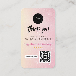 Carte De Visite Code QR de médias sociaux Merci & Logo Rose Paille