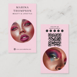 Carte De Visite Code QR de médias sociaux photo rose d'influenceur