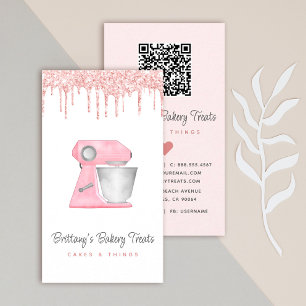 Carte De Visite Code QR de mélangeur de boulangerie rose Blush ave