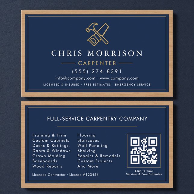 Carte De Visite Code QR de menuiserie professionnelle (Créateur téléchargé)