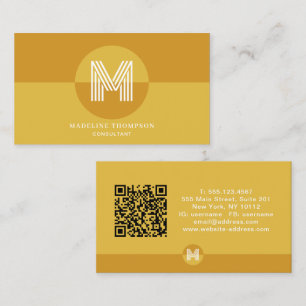 Carte De Visite Code QR de monogramme géométrique jaune moutarde r