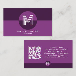 Carte De Visite Code QR de monogramme géométrique moderne violet p