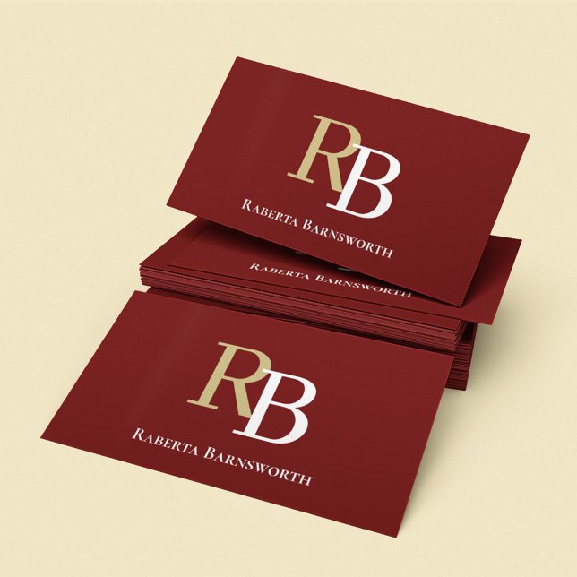 Carte De Visite Code QR de monogramme simple bordeaux | Entrez en  (Burgundy and tan business card template.)
