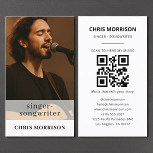 Carte De Visite Code QR de musicien Photo Chanteur Auteur-composit