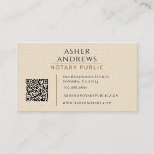 Carte De Visite Code QR de notaire public en lin faux moderne