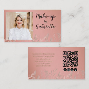Carte De Visite Code QR de photo boho rose poussiéreuse botanique