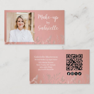 Carte De Visite Code QR de photo boho rose poussiéreuse botanique