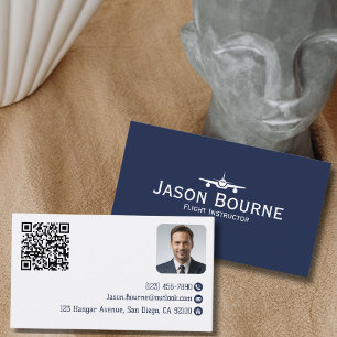 Carte De Visite Code QR de photo d'employé professionnel Bleu Avia