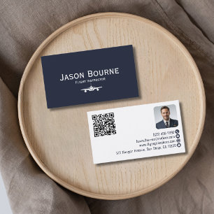 Carte De Visite Code QR de photo d'employé professionnel Bleu Avia
