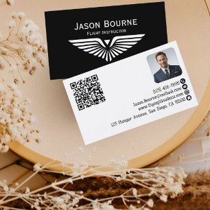 Carte De Visite Code QR de photo d'employé professionnel Pilote de