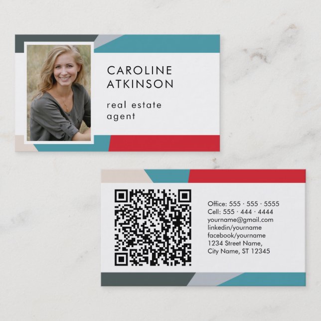 Carte De Visite Code QR de photo géométrique Abstraite moderne (Devant / Derrière)