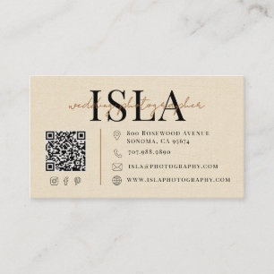 Carte De Visite Code QR de photographe de mariage en lin faux mode