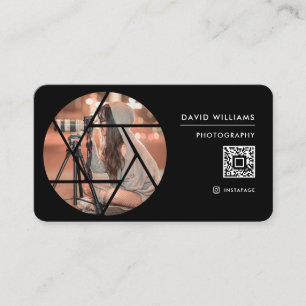 Carte De Visite Code QR de photographe professionnel noir Photo