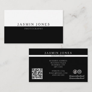 Carte De Visite Code QR de photographie moderne en noir et blanc