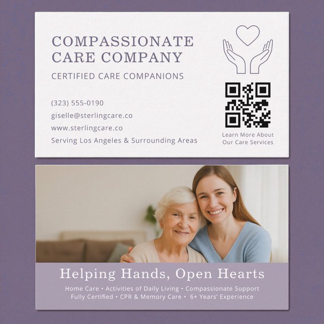 Carte De Visite Code QR de professionnel d'aide à domicile pour pe (Créateur téléchargé)
