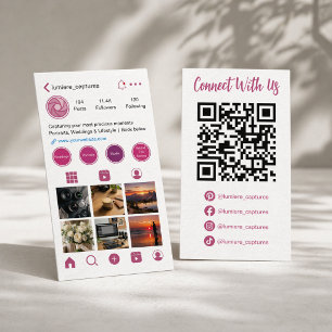 Carte De Visite Code QR de profil de réseau social rose moderne