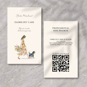 Carte De Visite Code QR de promeneur de chien élégant et moderne p