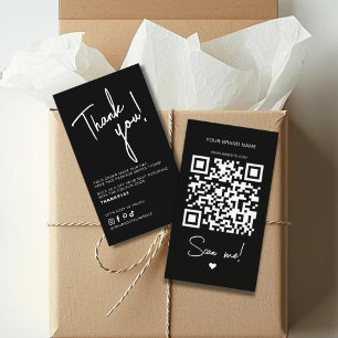 Carte De Visite Code QR de remerciement de commande noir et blanc