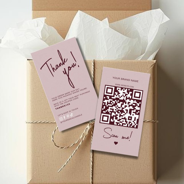 Carte De Visite Code QR de remerciement de commande rose moderne  (Créateur téléchargé)