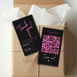 Carte De Visite Code QR de remerciement de commande rose noir mode