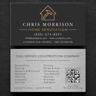 Carte De Visite Code QR de rénovation de maison métallique industr
