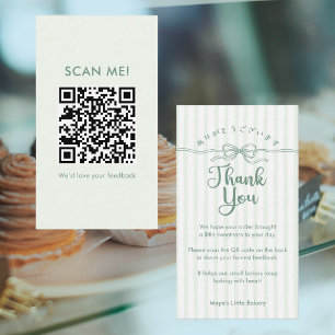 Carte De Visite Code QR de révision Coquette rayé vert menthe