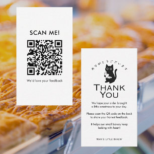 Carte De Visite Code QR de révision de croissant de chat minimalis