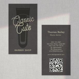 Carte De Visite Code QR de salon de coiffure vintage cool