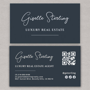 Carte De Visite Code QR de script minimaliste bleu marine