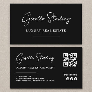 Carte De Visite Code QR de script minimaliste noir blanc