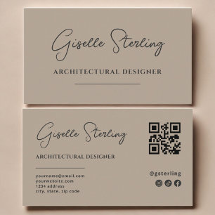 Carte De Visite Code QR de script taupe neutre pour designer d'arc