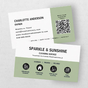 Carte De Visite Code QR de service de nettoyage de maison verte mo