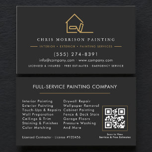 Carte De Visite Code QR de service de peinture moderne or et noir