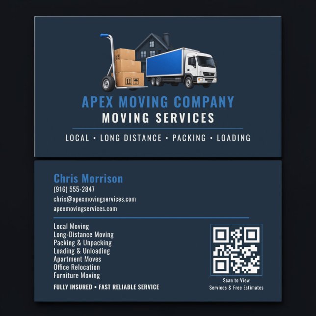 Carte De Visite Code QR de services professionnels de camion de dé (Créateur téléchargé)