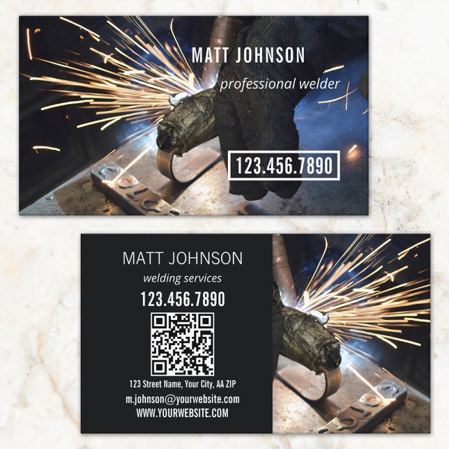 Carte De Visite Code QR de soudeur professionnel (Créateur téléchargé)