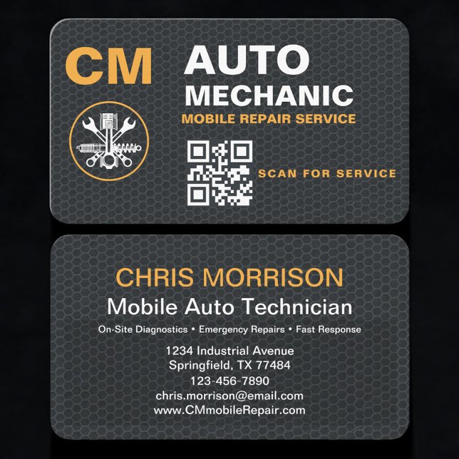 Carte De Visite Code QR de technicien automobile mobile (Créateur téléchargé)