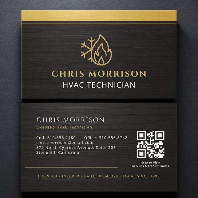 Carte De Visite Code QR de technicien CVC moderne (Créateur téléchargé)