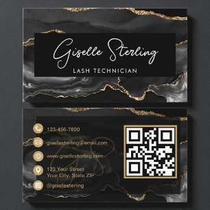 Carte De Visite Code QR de technicien en cils Black Gold