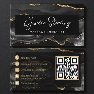 Carte De Visite Code QR de Thérapeute en Massage en Or Noir 
