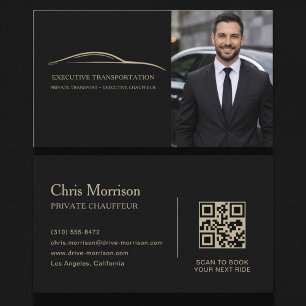 Carte De Visite Code QR de transport de voiture Photo Noir & Or