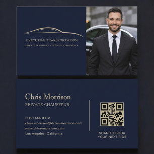 Carte De Visite Code QR de voiture de transport bleu et or