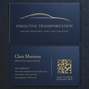 Carte De Visite Code QR de voiture de transport métallisé bleu mar