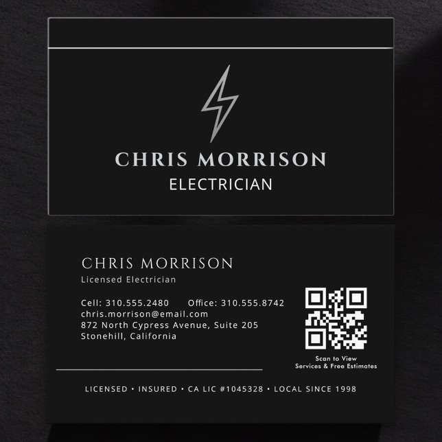 Carte De Visite Code QR d'électricien professionnel (Créateur téléchargé)
