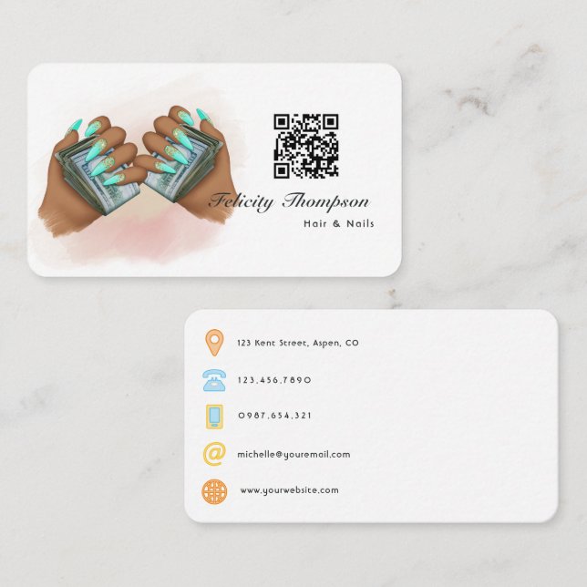 Carte De Visite Code QR des cheveux et des ongles (Devant / Derrière)