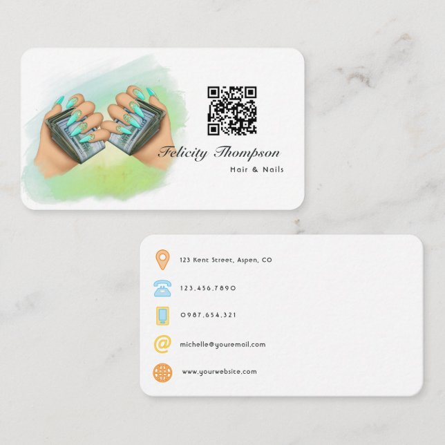 Carte De Visite Code QR des cheveux et des ongles (Devant / Derrière)