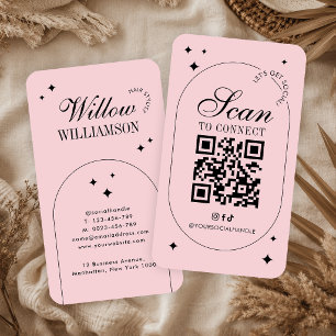 Carte De Visite Code QR des médias sociaux, écriture vintage rose 